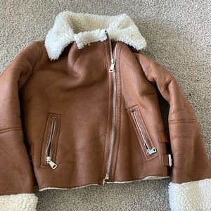 Brown faux leather & Sherpa cropped jacket